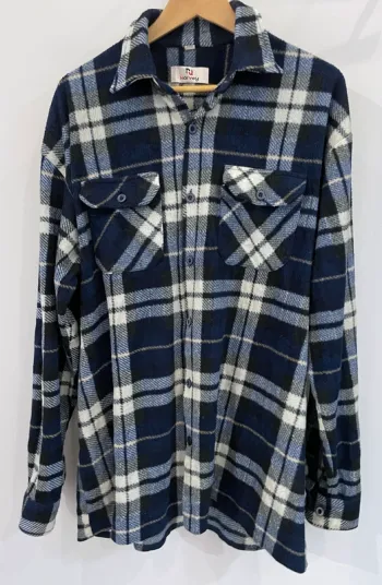 Lumberjack Flannel Plaid Polaire shirt chemise blue white black Mens XXL