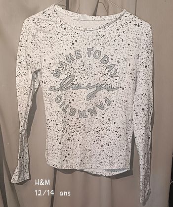 Tee-shirt manches longues H&M 12/14 ans écriture pailletée