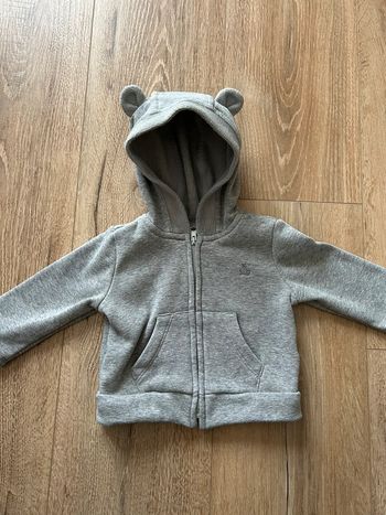 Veste gilet gris avec capuche et oreilles d’ours 3-6 mois
