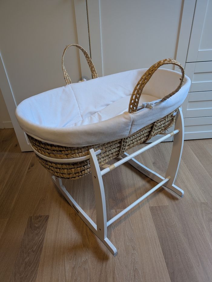 Couffin en coton bio Éveil & Nature + Support bois + 3 Alèses (Très bon état)