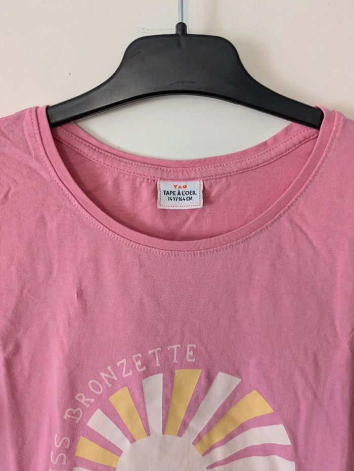 T-shirt manches courtes rose à motifs été fille très bon état - Tape À l'oeil - 14 ans - photo numéro 3