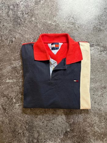 Polo manches longues homme Tommy Hilfiger col V rouge bleu marine blanc M - Manga larga hombre