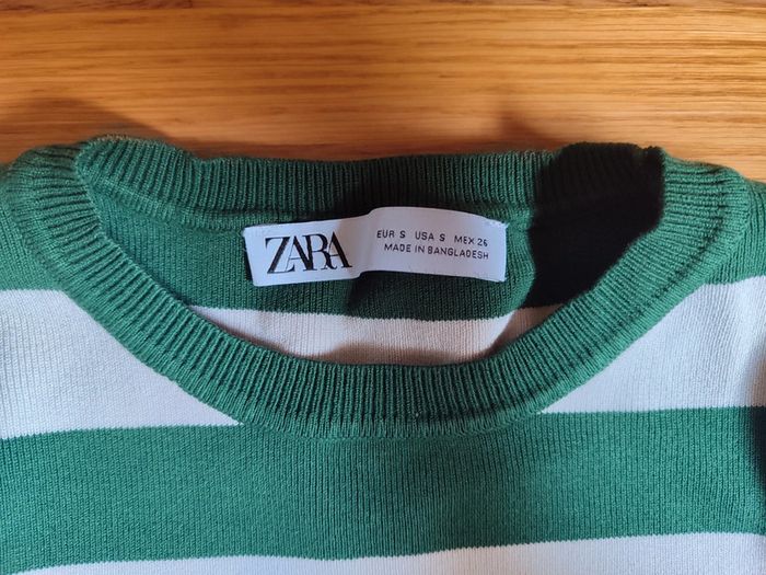Tee-shirt manche longue crop top Zara vert et blanc taille S - photo numéro 3