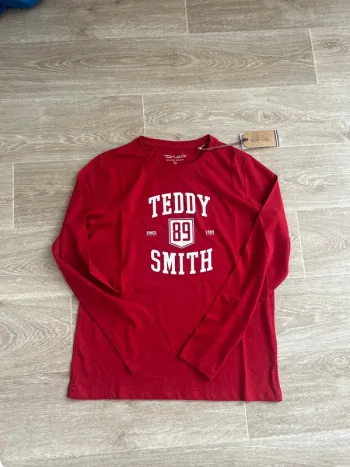 T-shirt à manches longues rouge rétro vintage Teddy Smith 14ans