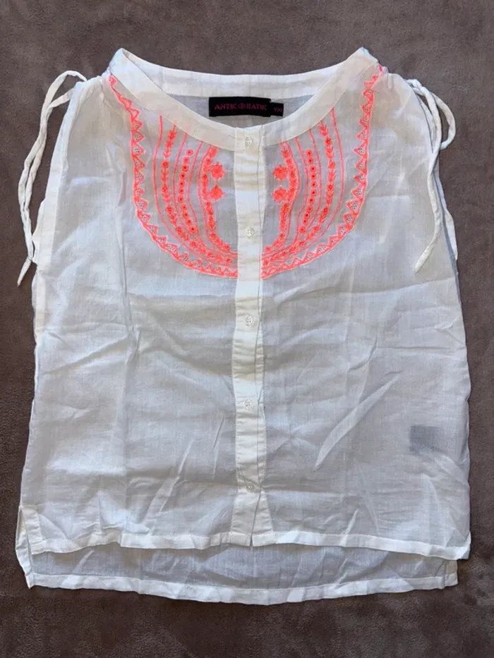 Chemise à manches courtes blanche fille taille 10 ans Antik Batik en très bon état - photo numéro 5