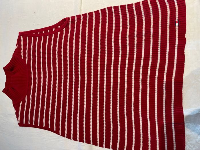 Pull sans Manche Rouge rayé blanc Femme Tommy Hilfiger Taille L