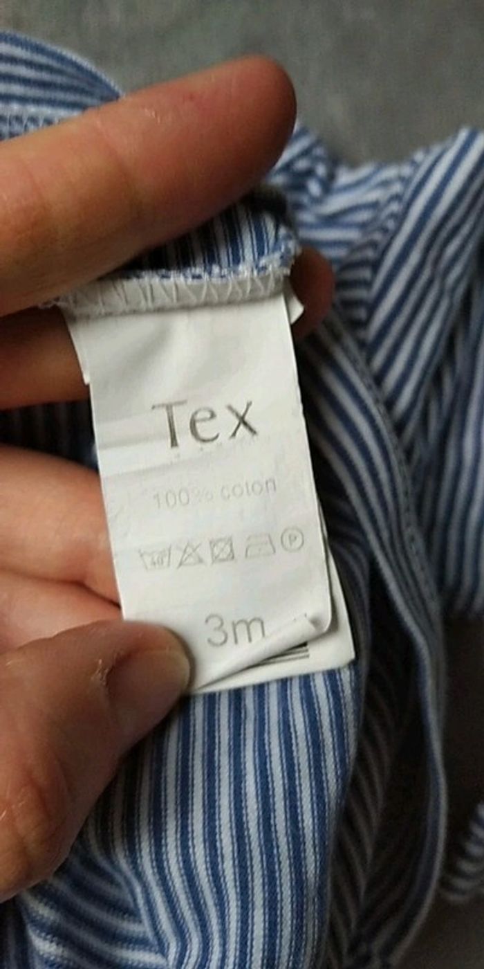 Tee shirt manches longues Mixte 3 mois rayé blanc et bleu foncé 100% coton TEX Baby - photo numéro 11