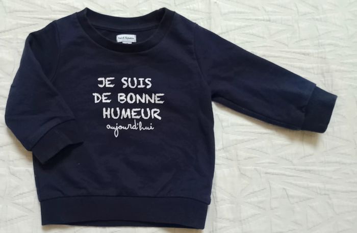 Pat et Ripaton pull sweat bleu marine 12 mois
