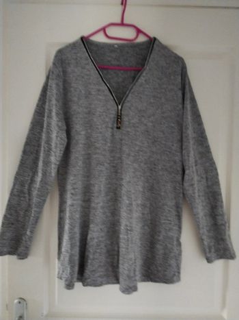 Tee shirt manches longues gris chiné neuf juste lavé taille 44