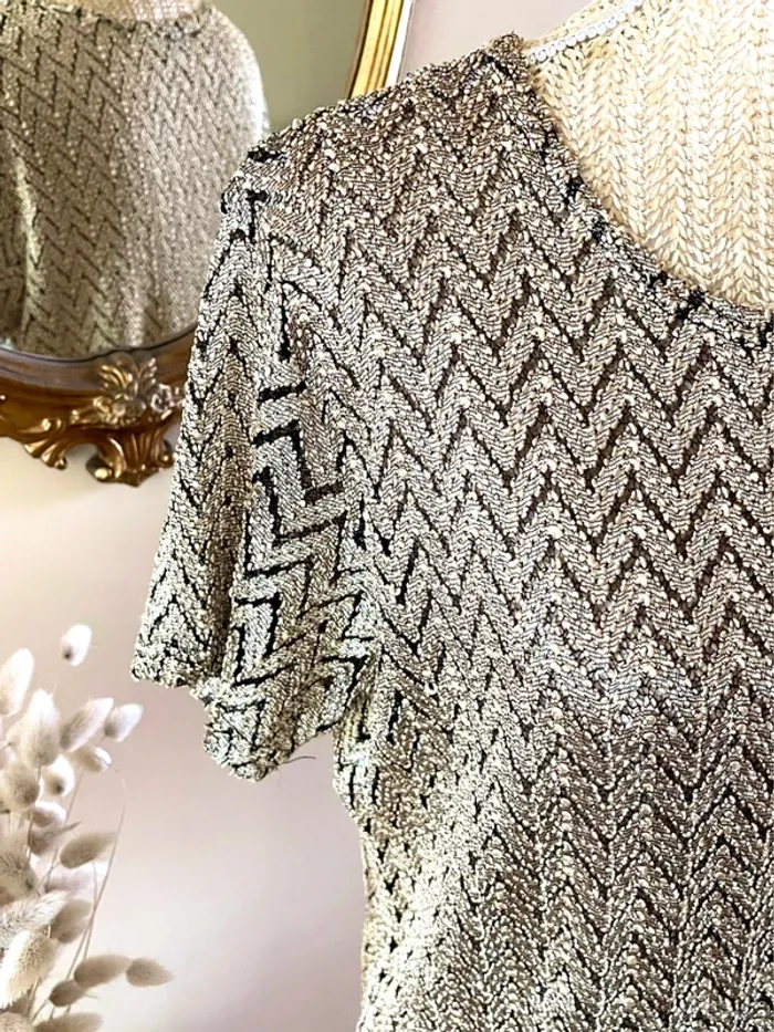 Sublime Top à Manches Courtes - Maille Effet Chevron Vintage - photo numéro 2