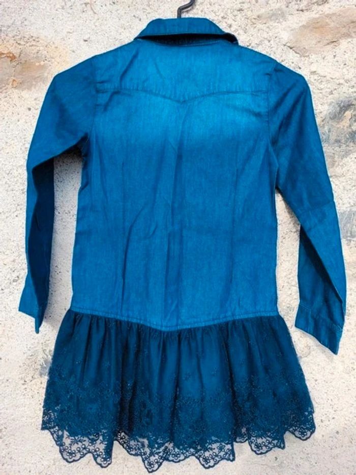 Confetti, très belle Robe en jeans col chemise et jupe dentelle 8 ans - photo numéro 3