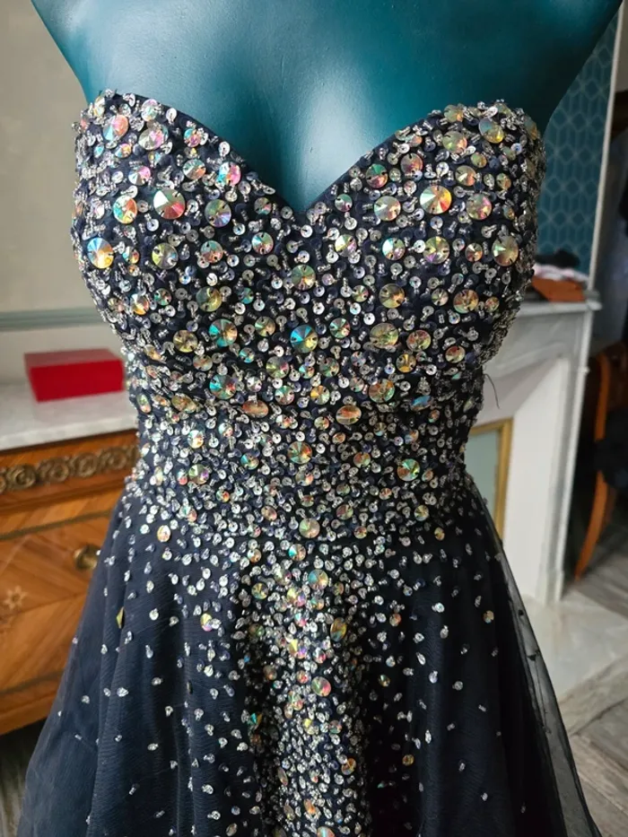 Robe de soirée Corizzi Paris bleu et strass - photo numéro 2