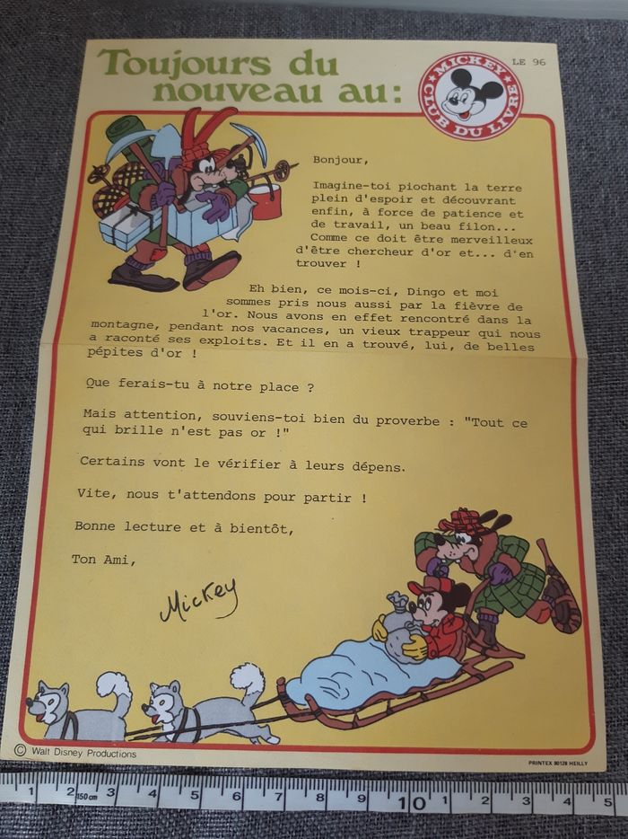 Courrier disney vintage le 96 du Club du livre Mickey