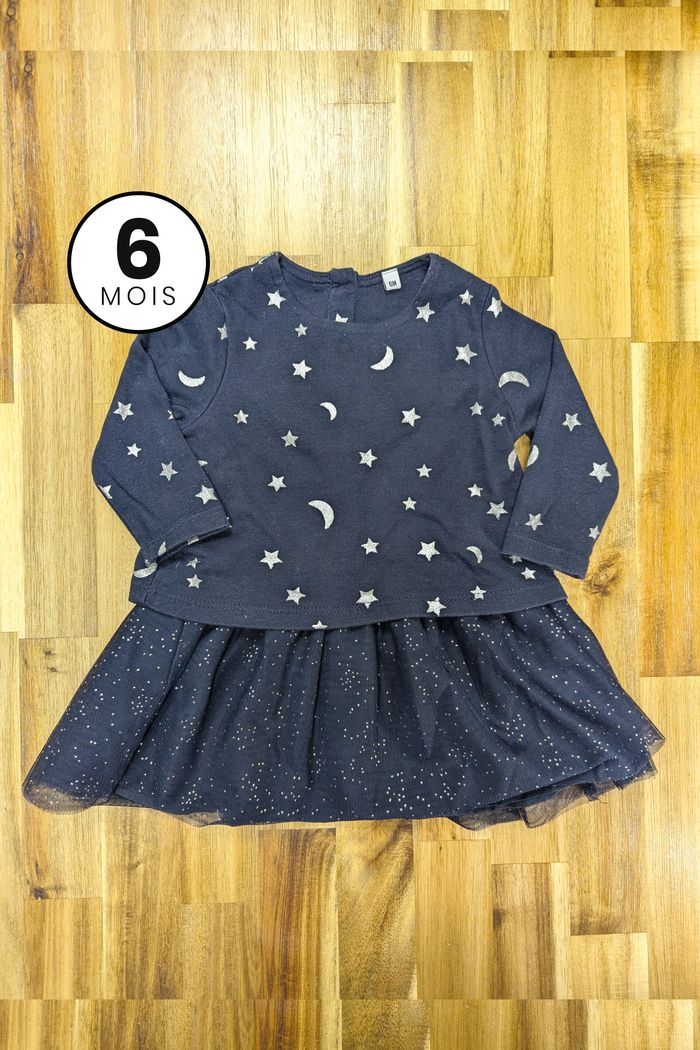 Robe noir à paillettes, manches longues - bébé fille 6 mois