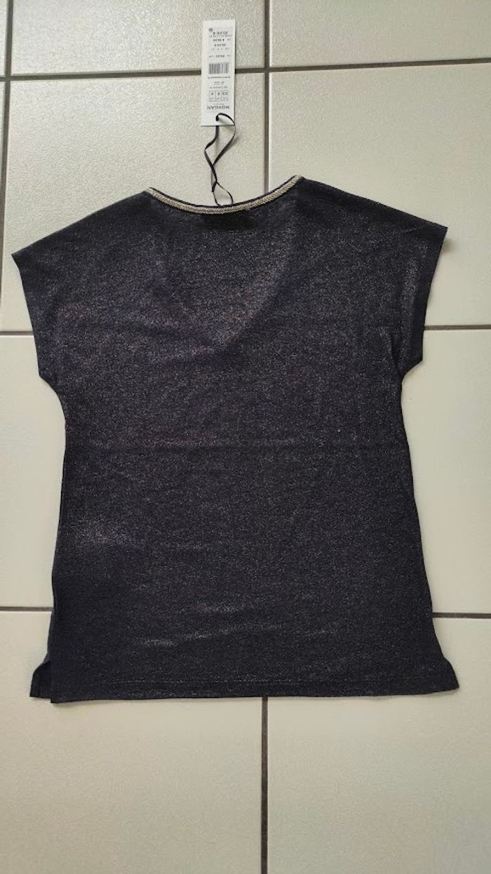 tee shirt MORGAN bleu marine avec liseret or col et épaule taille 36 NEUF - photo numéro 6