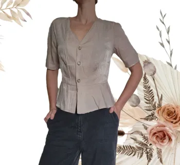 Blouse chemisier beige manches courtes Bachelorette S