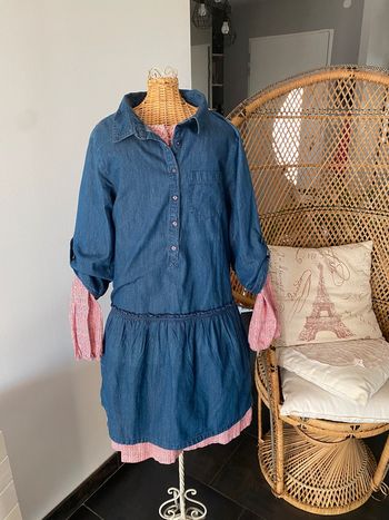 Robe baby doll en jeans (double robe) Vert Baudet 12 ans