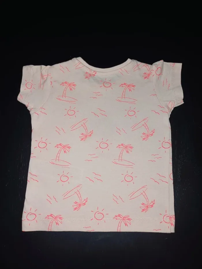 Tee-shirt rose 3/6 mois 68 cm primark motif palmier soleil - photo numéro 2