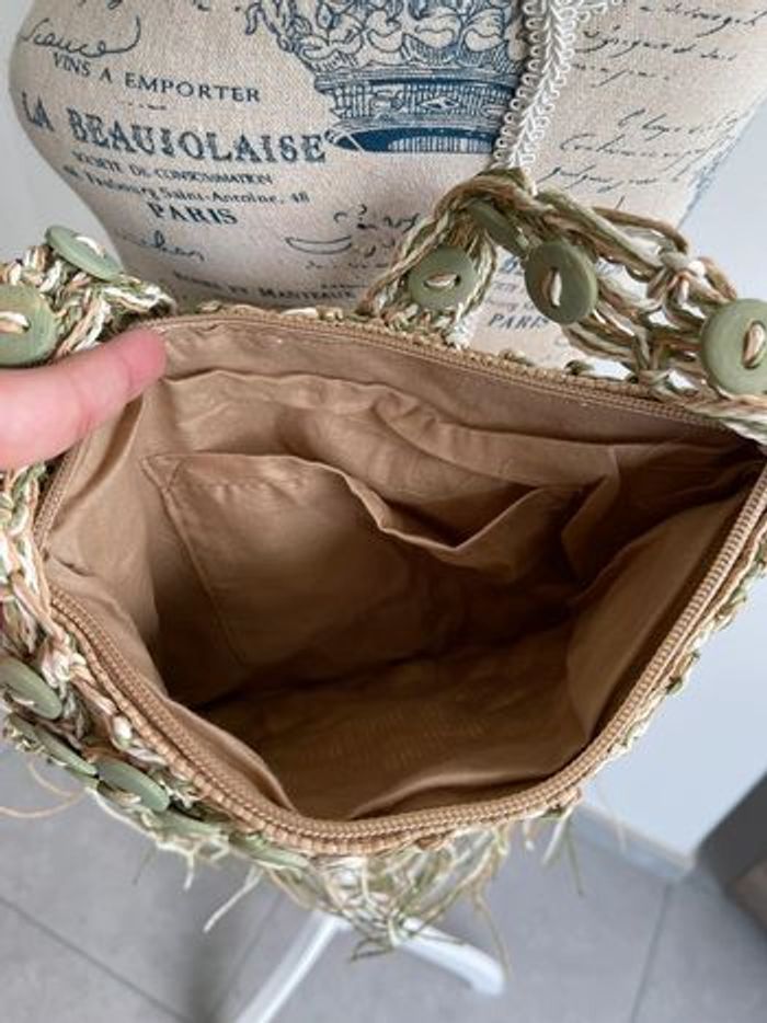 Petit sac raphia (21x30cm) beige et vert - photo numéro 3