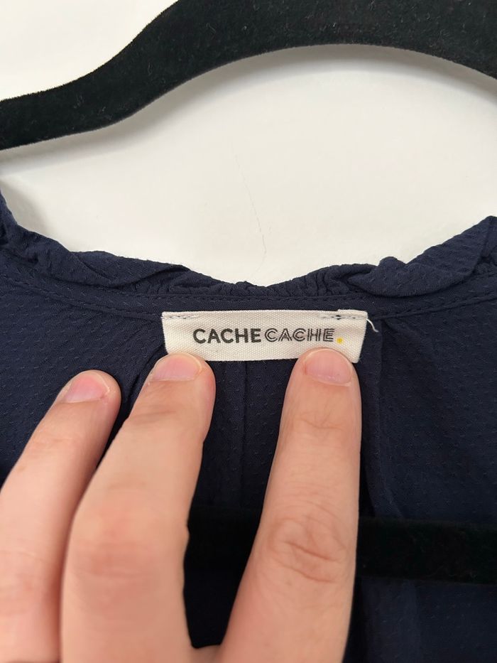 Blouse bleu marine manches longues élastique à la taille et poignets matière plumetis Cache Cache 40 - photo numéro 4