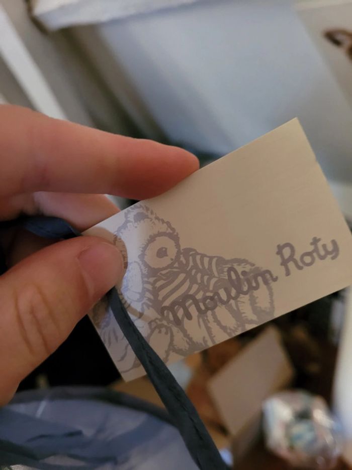 NEUF Moulin Roty suspension Aimé et Céleste éléphant souris violet parme lumière tissu - photo numéro 3