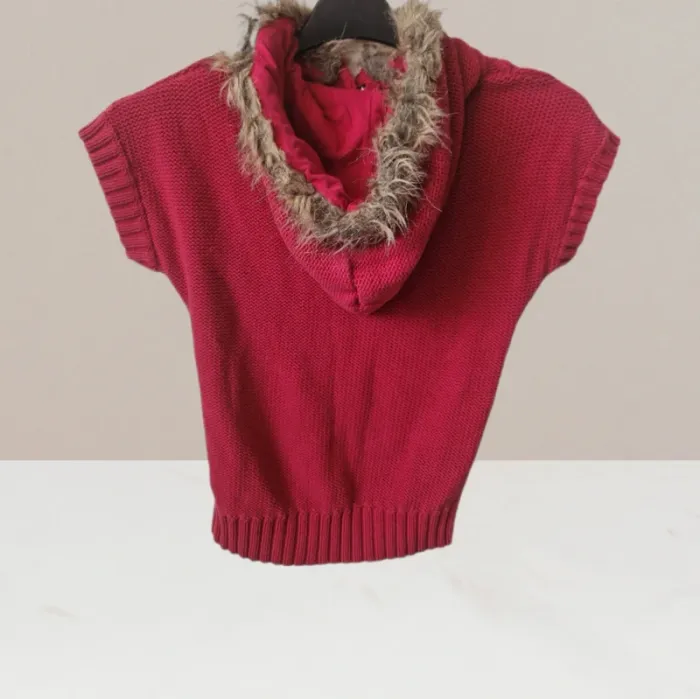Magnifique pull en laine mauve à capuche moumoute - NKY - Taille 12 ans - photo numéro 3