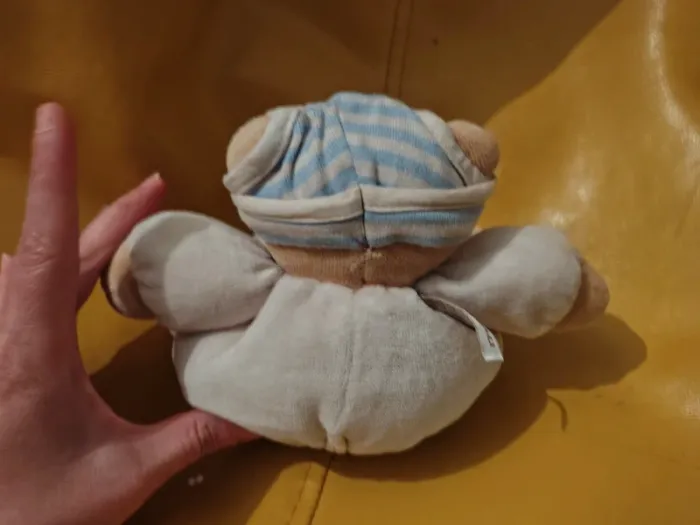 Doudou Ours patapouf rayé bleu avec chapeau Takinou - photo numéro 2