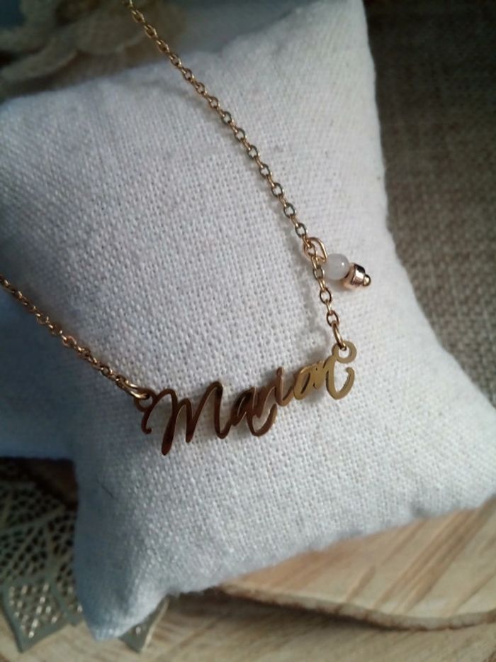 Collier prénom Marion et pierre de labradorite naturelle - photo numéro 2