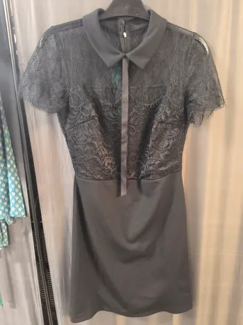 303445 robe noir dentele femme S