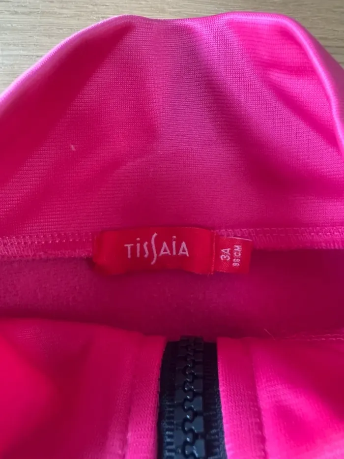 Jogging 2 pièces veste zippée et pantalon noir/rose fushia - Taille 3/4 Ans - photo numéro 5