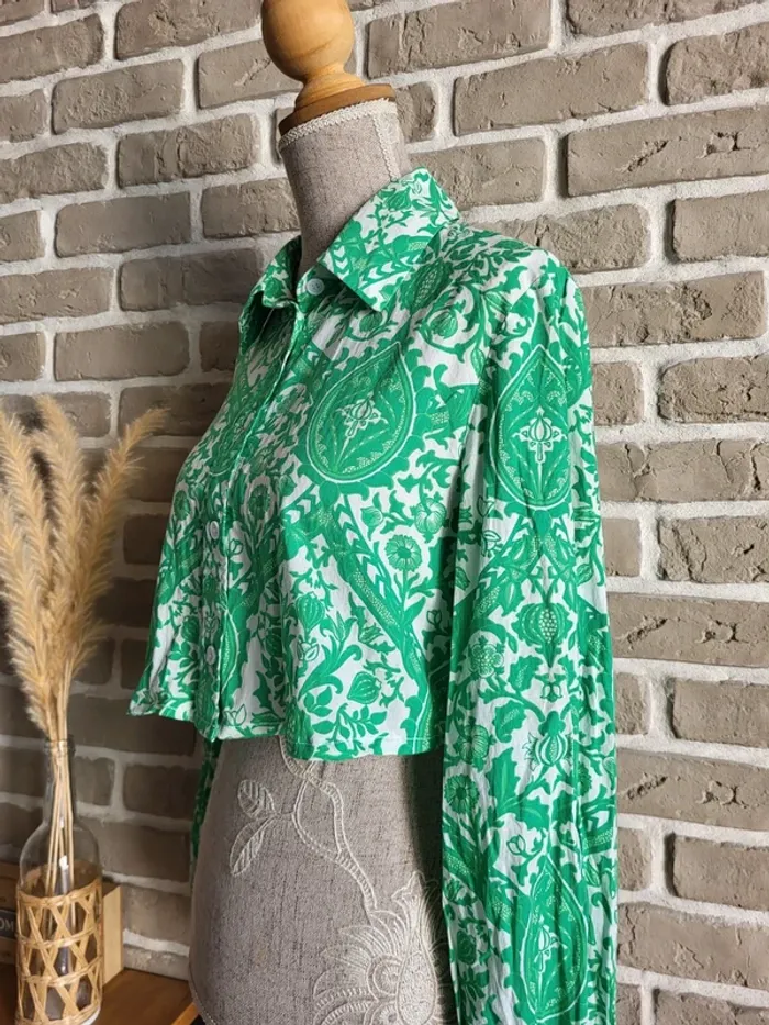 Chemise courte imprimé bohème vert Zara - photo numéro 8