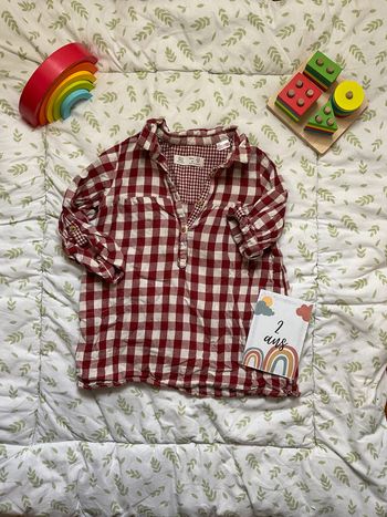 robe chemise a carreaux bordeaux et beige zara 2/3 ans