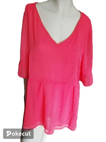 Blouse top fluide plumetis corail coral rose pink