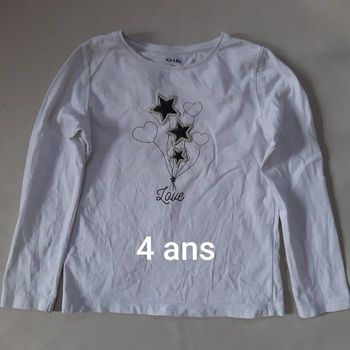 Tee-shirt manches longues fille - cœurs, étoiles - Kiabi - 4 ans