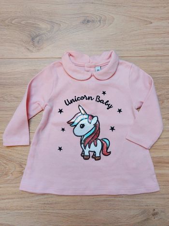 T-shirt manches longues motif licorne sequins 6 mois