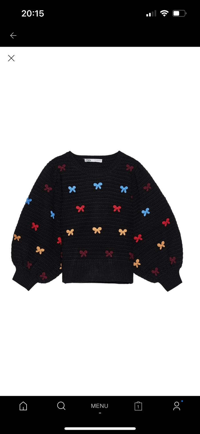 Pull en maille tricoté noir chunky noeuds bows puffy sleeves colorés zara taille M
