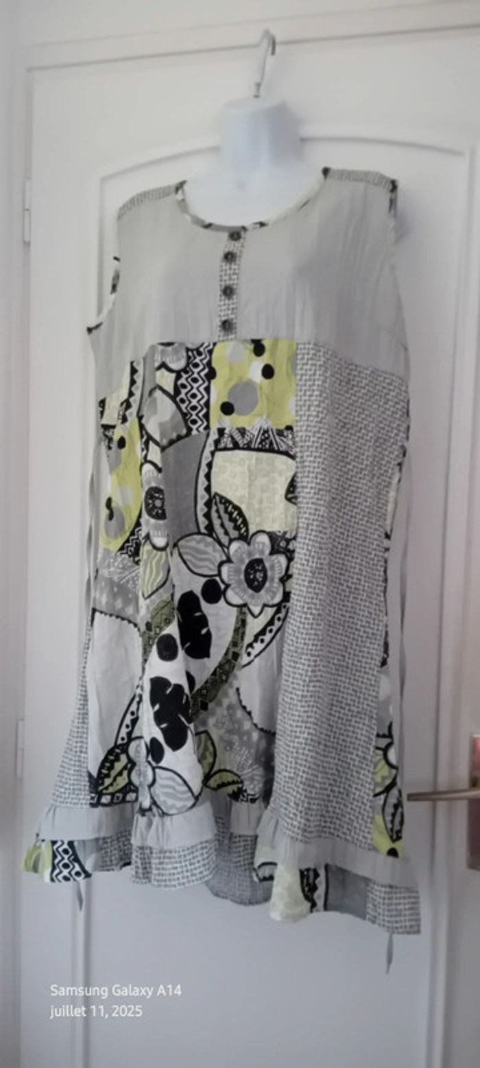 Robe tunique avec lien effet plissé motif floral gris femme 46/48 vetistyle