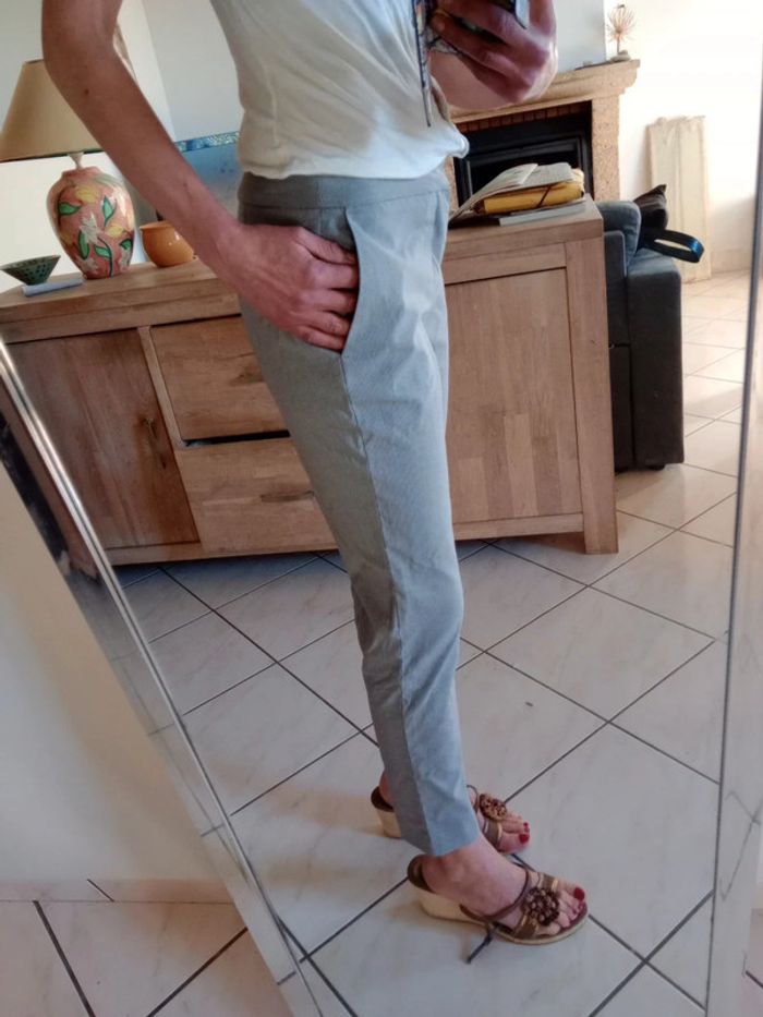 Pantalon femme 36 type cigarette vichy noir et gris c8 - photo numéro 5