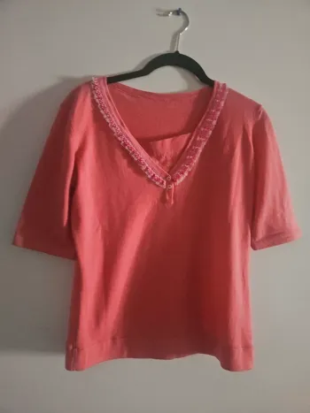 Pull rose vintage col Claudine en laine Mérinos T.38