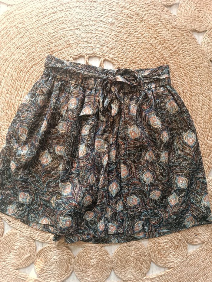 Short taille haute noir métallisé à motif plumes Promod Taille 38 Neuf avec étiquette - photo numéro 2