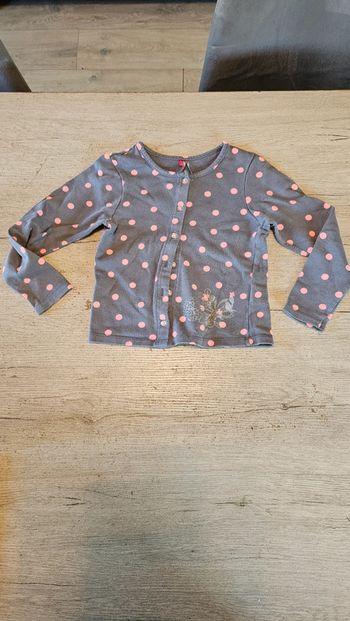 Gilet gris à points roses, manches longues, Orcehstra, 6 ans, nickel