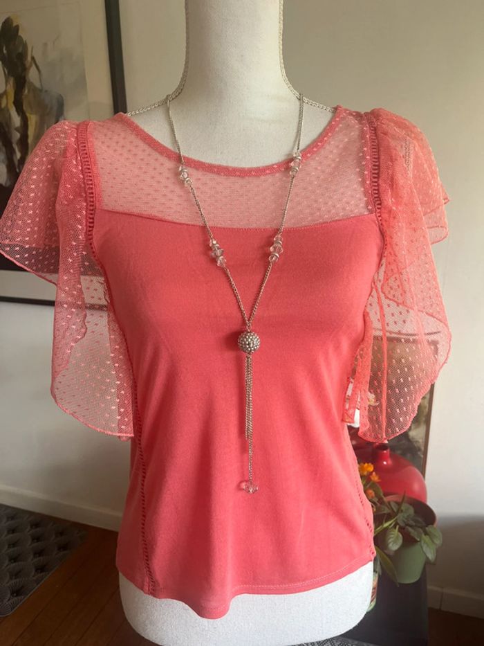 Blouse chic rose manches papillon plumetis NafNaf - photo numéro 2