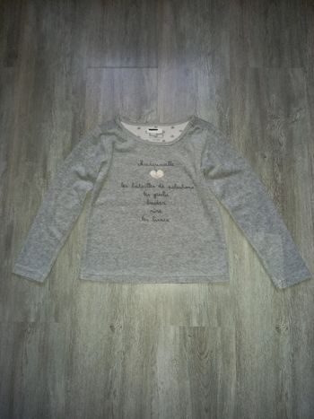 haut de pyjama en velours gris coeur la halle taille 8 ans