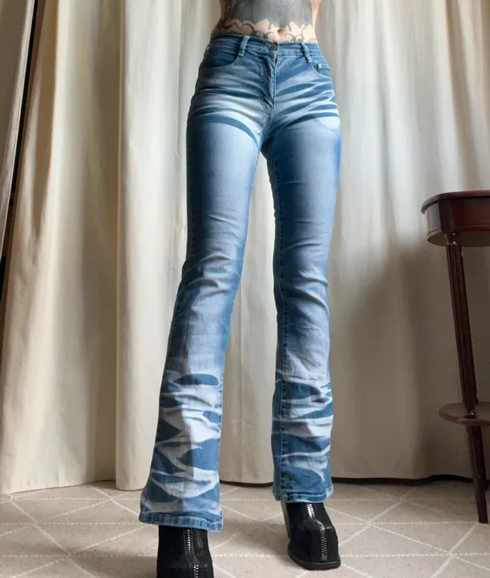 Jeans évasé y2k effet delavé Bratz denim Coquette vintage - Taille S - photo numéro 5