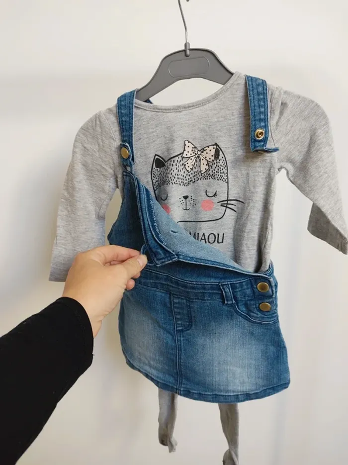 Ensemble Robe en jean t-shirt et collant 9 mois 71 cm - photo numéro 4