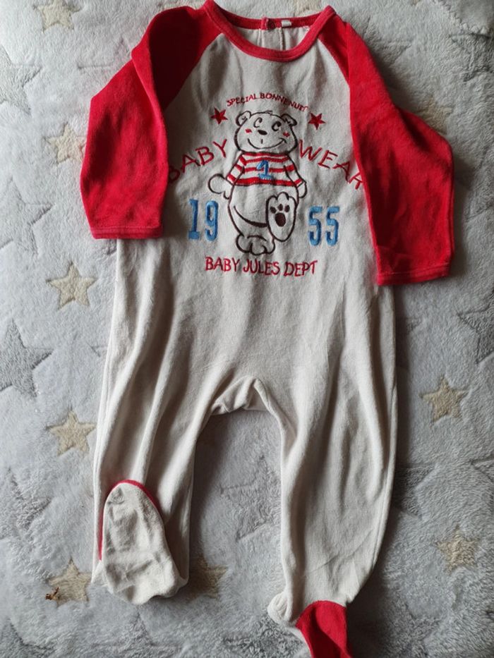 Pyjama grenouillère velours beige et rouge