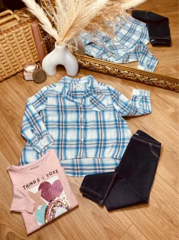 Taille 5 ans tenue 3p fille Orchestra Charlie & Prune rose bleu et jean brut * sequins * 🩷