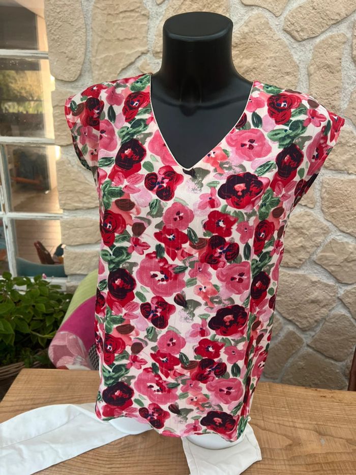 Tunique top blouse femme rose à grosses fleurs taille S / M 36 38 by one - photo numéro 6