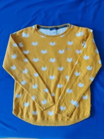 Pull avec des chats jaune blanc okaidi