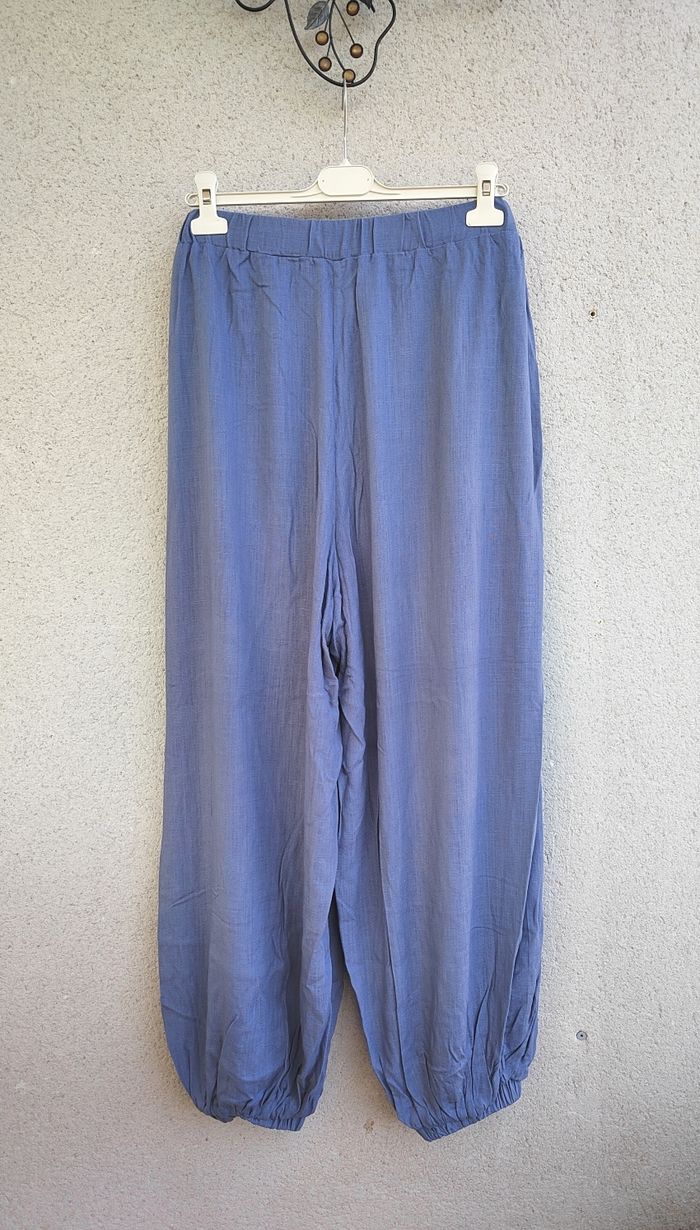 Pantalon taille haute fluide bleu 1XL – Shein curve – Bon état taille 46 - photo numéro 5